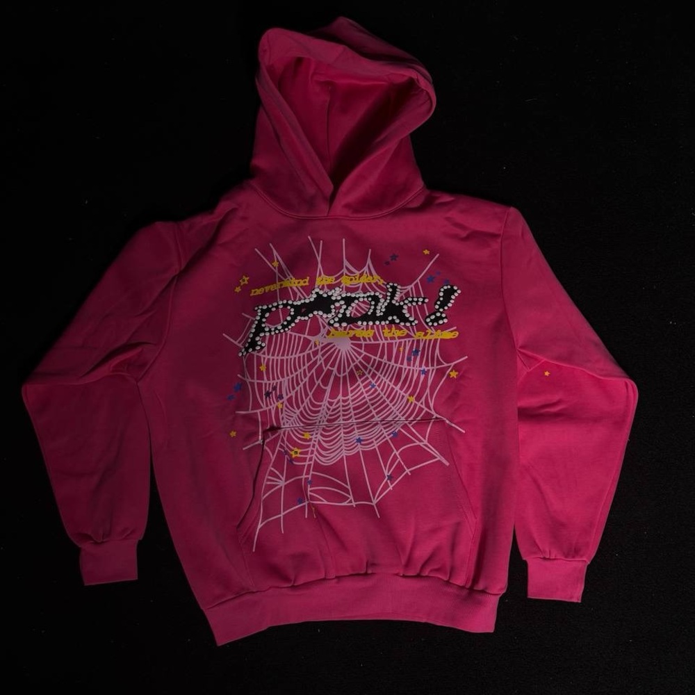 Vibrant Pink Hoodie with Web Graphic